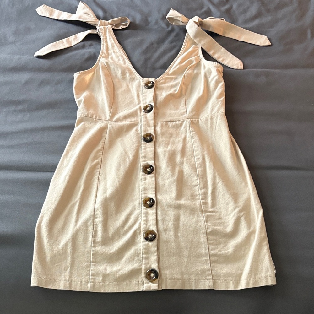 PrettyLittleThing Cream Button-Front Mini Dress